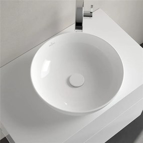 VILLEROY &amp; BOCH Artis okrúhle umývadlo na dosku bez otvoru, bez prepadu, priemer 430 mm, Stone White, s povrchom CeramicPlus, 417943RW