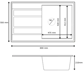 Sink Quality Ferrum New 8010, 1-komorový granitový drez 800x500x210 mm + zlatý sifón, čierna, SKQ-FER.8010.BK.XG