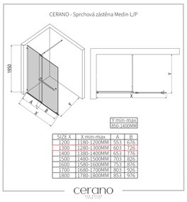 CERANO - Sprchová zástena Medin L/P - čierna matná, grafitové sklo - 130x195 cm - dvojdielna posuvná, CER-CER-478045