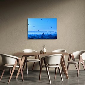 Sklenený obraz - Balóny nad krajinou (70x50 cm)