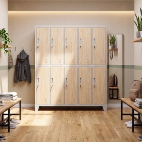 Šatňová skriňa BOZP 10-dverová šedá / dub sonoma: Eco Design BARTEK 1360 x 1720 x 450 mm