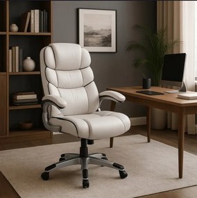 Vintino kancelárska otočná kožená stolička RONALD biela