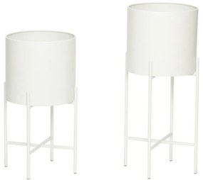 Súprava 2 bielych železných kvetináčov na podstavcoch Hübsch Haggo