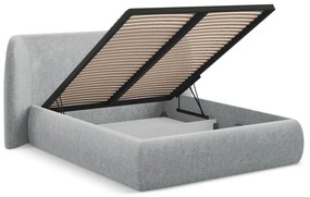 Svetlosivá čalúnená dvojlôžková posteľ s úložným priestorom s roštom 180x200 cm Hauke – Makamii