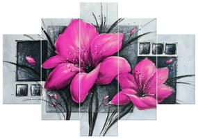 Gario Ručne maľovaný obraz Nádherné ružové Vlčie maky - 5 dielny Rozmery: 150 x 70 cm