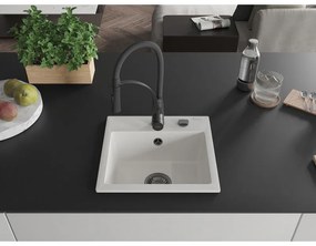 Mexen Milo, 1-komorový granitový drez 435x410x171 mm a drezová batéria Aster, biela, 6505-20-73450-70-B