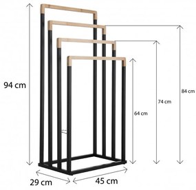 Erga Kona, štvorramenný vešiak na uteráky 45x29x94 cm, čierna matná-hnedá, ERG-YKA-P.KONA-4-BLK