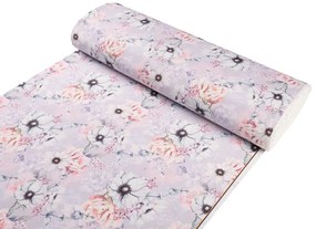 Biante Dekoračný obdĺžnikový obrus PML-068 Ružové kvety na sivofialovom 50x100 cm
