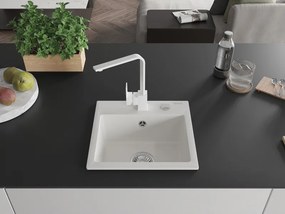 Mexen Milo, 1-komorový granitový drez 435x410x171 mm a biela batéria Rita, biela, 6505-20-670300-20