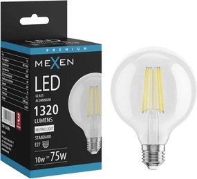 Mexen Vintis, LED žiarovka E27, G95, 10W, Neutrálna - 4000K, 1320 lm, číra - L157-E27-1040-00