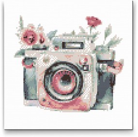 Gario Diamantové maľovanie Kvetinový fotoaparát 2 Rozmery: 50 x 50 cm, Rámovanie: Iba zrolované plátno, Diamanty: Štvorcové