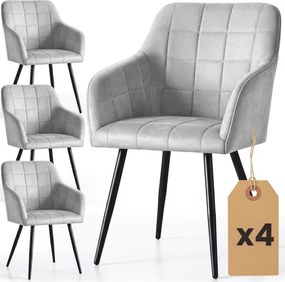 Sada štyroch jedálenských stoličiek LUXANO zamatové, sivé / čierne nohy (4 ks)
