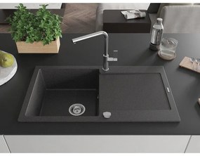 Mexen Leo, 1-komorový granitový drez 900x500x190 mm a drezová batéria Flora, čierna škvrnitá, 6501-76-670401-00