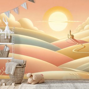 Tapeta pastelová krajina s kostolom