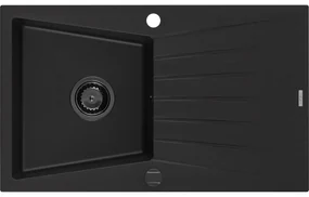 Mexen Cesar, granitový drez 775x470x190 mm, 1-komorový, čierna s čiernym sifónom, 6514771010-77-B