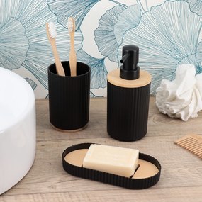 Sada kúpeľňových doplnkov Orin, čierna/s drevenými prvkami