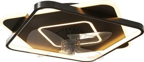 HOMCOM LED stropné svietidlo s ventilátorom, tichý 53 cm ventilátor, 6 rýchlostí, časovač, diaľkové ovládanie, 3 teploty farieb, DC motor, čierny | Ao