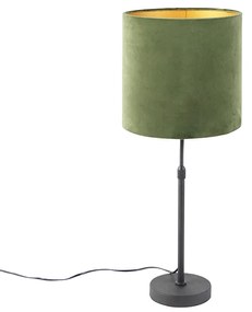 Stolná lampa čierna so zeleným zamatovým tienidlom so zlatom 25 cm - Parte
