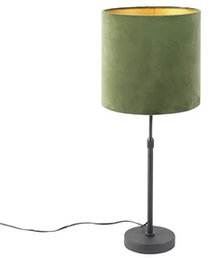 Stolná lampa čierna so zeleným zamatovým tienidlom so zlatom 25 cm - Parte