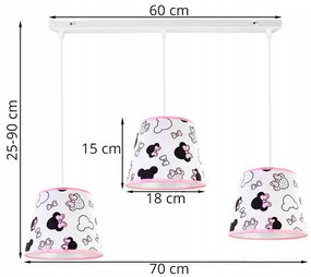 Detské závesné svietidlo Minnie, 3x textilné tienidlo so vzorom, s