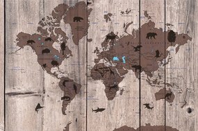 Samolepiaca tapeta mapa na drevenom podklade - 225x150