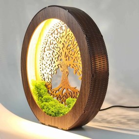 Strom života LED lampa z dreva a machu | ZIVENA: HDF - Orech 20 cm 4785-115180 LED0610