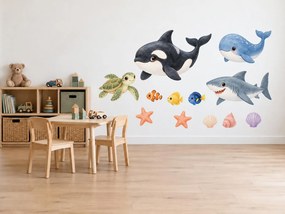 Kosatka a morskí kamaráti rozkošné oceánske nálepky na stenu do detskej izby arch 46 x 45 cm