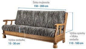 Bielastické poťahy UNIVERSO NOVÉ žíhané čiernobiele trojkreslo s drevenými rúčkami (š. 150 - 200 cm)