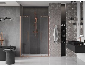 Mexen Velar Duo, posuvné dvere do otvoru 160x200 cm, 8mm číre sklo, medená matná, 871-160-000-02-65