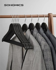 Drevené vešiaky, sada 10 kusov, s ramennými zárezmi, čierne