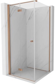 Mexen Mist-F T, 1-krídlový skladací sprchový kút ľavý 110 x 110 cm, číre sklo, medený matný profil, 8A6T-110-110-65-00-L