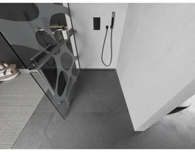 Mexen Kioto+ L, sprchová zástena Walk-In s poličkou a vešiakom 110 x 200 cm, 8mm číre sklo biely vzor, grafitový profil, 800-110-123-66-97