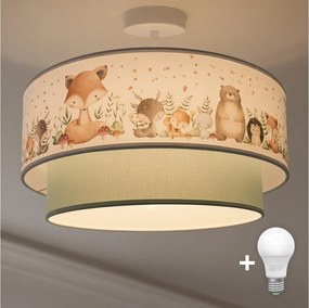 Brilagi-LED Detské prisadené stropné svietidlo BOBO 1xE27/60W/230V Ø 40 cm biela/zelená/so zvieracím motívom