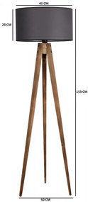 Stojacia lampa Tripod Ceviz 153 cm sivá