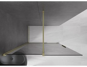 Mexen Velar, sprchová zástena s posuvnými dverami Walk-in 130 x 200 cm, 8mm šedé sklo, zlatá matná, 871-130-000-43-55