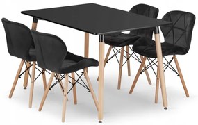 Jedálenský stôl ADRIA čierny so štyrmi stoličkami LAGO zamatové čierne