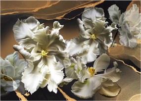 Sklenený obraz - Kvety orchideí na mramorovom pozadí (70x50 cm)