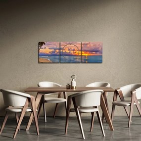 Obraz - Západ slnka na pláži (s hodinami) (90x30 cm)