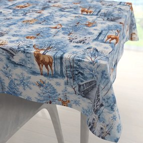 Biante Bavlnený štvorcový obrus Sandra SA-674 Lesné zvieratá v zimnom lese na modrom 80x80 cm