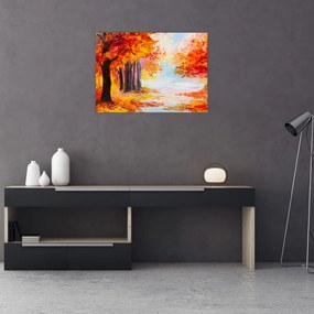 Sklenený obraz - Olejomaľba, farebná jeseň (70x50 cm)