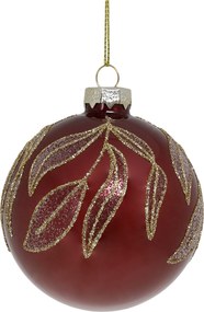 Vínová sklenená vianočná ozdoba s listami Bauble - Ø 8 cm
