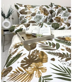 Obliečky Amazonia 140x200 / 70x90 cm – 100% bavlna, tropický vzor, zeleno-béžové farby, zipsové zapínanie