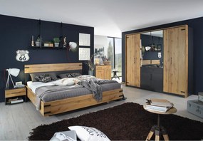 Sconto Posteľ ADDISON dub wotan/sivá, 160x200 cm, 2 nočné stolíky
