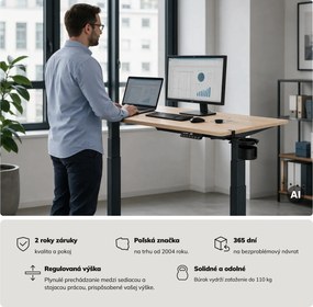 Elektrický stôl s reguláciou výšky ergonomický antracitový/dub sonoma,1200x600 mm: ARIA