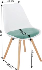 Stolička, mentolová zamatová látka/biely plast/buk, SEMER NEW
