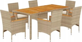 vidaXL 7-dielna sada záhradného nábytku s vankúšmi, béžová, polyratan