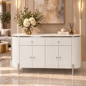 KOMODA GASTON II STRIEBORNÉ NOHY + BIELA + MRAMOR 140 cm