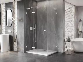 Mexen Lunar, L sklápací sprchový kút ľavý 100 x 80 cm, 8mm číre sklo, biely profil, 834L-100-080-20-00-L