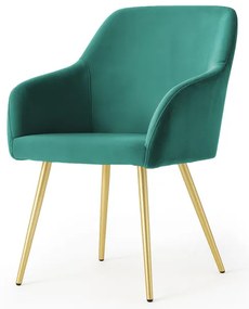Sada dvoch jedálenských stoličiek ESTELLE zamatové, zelené / zlaté nohy (2 ks)