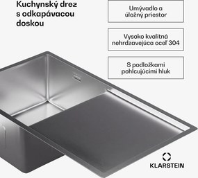 Klarstein TitanSteel kuchynský drez s odkvapkávačom, 79 x 44 cm, nehrdzavejúca oceľ, odolný voči poškriabaniu, odolný voči teplu
